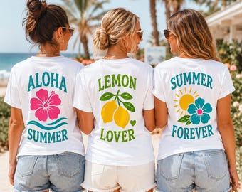 Sommer T-Shirt Damen Rückenprint | Aloha Summer Shirt | Lemon Lover Shirt | Summer Forever Shirt | Urlaub Shirt Frauen | Geschenk Sommer