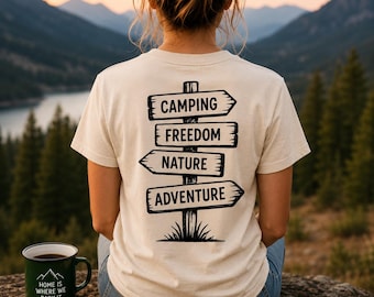 Camping T-Shirt Unisex | Camper Shirt mit Rückenprint | Outdoor Abenteuer Shirt | Geschenk für Campingfans
