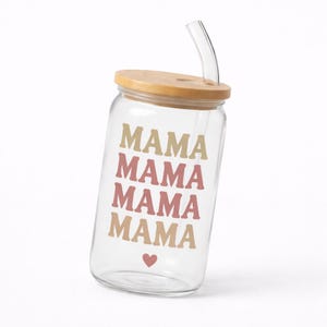 Mom Glass with Saying | Gift for Mom | Drinking Glass with Lid & Straw | Modern Mom Gift | 3 Designs to Choose From | Under €20 Design 1 – MAMA