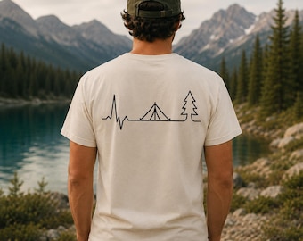 Camping T-Shirt Unisex | Camper Shirt mit Herzschlag Motiv | Wohnmobil Wohnwagen Zelt | Geschenk für Campingfans