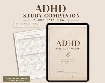 ADHD Study Companion 2026–27 | Student Study Planner | Academic Year Planner | iPad GoodNotes & Printable PDF