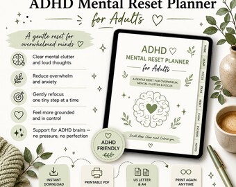 ADHD Mental Reset Planner | Brain Dump, Overwhelm Support, Focus (Printable PDF)