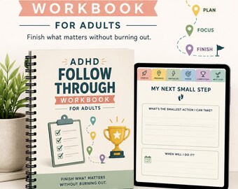 ADHD Follow Through Workbook for Adults | Executive Function, Productivity Planner (Digital Download)