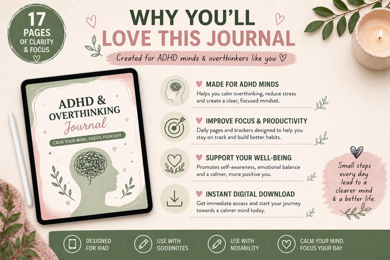 calm your mind ADHD journal mental reset planner