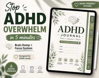 ADHD Digital Planner for Brain Dump & Focus | Calm Overwhelm System for ADHD Minds | Habit Tracker, Daily Structure | GoodNotes Planner