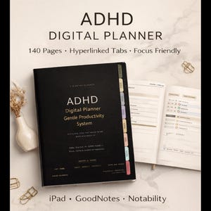 ADHD Digital Planner | Gentle Productivity System, Hyperlinked Pages (Digital Download)