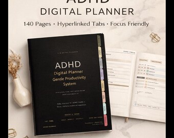 ADHD Digital Planner | Gentle Productivity System, Hyperlinked Pages (Digital Download)