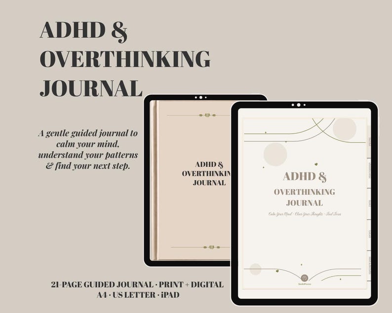 ADHD Overthinking Journal | Brain Dump & Mental Reset Planner | ADHD Focus Journal | Digital Download image 1