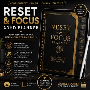 ADHD Reset Focus Planner Brain Dump-systeem voor mentale helderheid Dagelijkse structuur en overweldiging Reset digitale iPad-planner (GoodNotes)