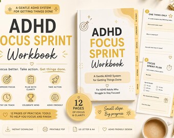 ADHD Focus Sprint Workbook for Adults | Productivity Planner (Printable PDF)