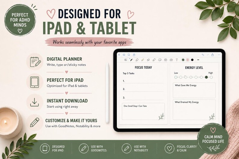 ADHD digital planner for iPad GoodNotes Notability