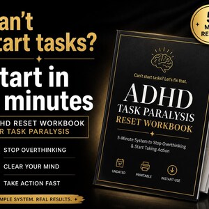 Cuaderno de ejercicios para superar la parálisis por estrés en el TDAH / Reinicio en 5 minutos, ayuda para la disfunción ejecutiva (descarga digital)