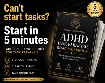 ADHD Task Paralysis Workbook | 5-Minute Reset, Executive Dysfunction Help (Digital Download)