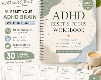 ADHD Reset Focus Brain Workbook | Overwhelm Relief System, Mental Clarity Journal (Digital Download)
