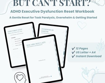 ADHD Executive Dysfunction Workbook | Task Paralysis, Overwhelm Reset (Digital Download)