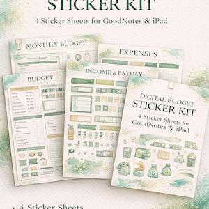 Digital Budget Stickers for GoodNotes | Green Finance Planner Sticker Kit | Income, Expense, Savings iPad