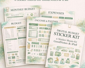 Digital Budget Stickers for GoodNotes | Green Finance Planner Sticker Kit | Income, Expense, Savings iPad