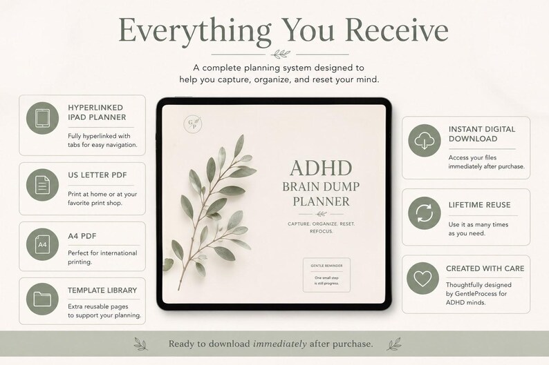 ADHD Brain Dump Planner for Adults | Mental Reset Planner | Digital Planner for GoodNotes | A4 & US Letter PDF image 9
