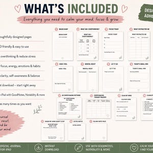 what's included ADHD digital journal planner pages