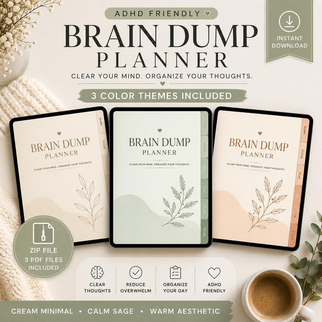 ADHD Brain Dump Planner | Mental Clutter Reset & Overthinking Organizer ...