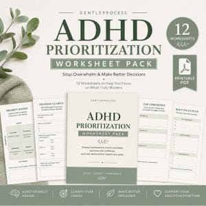ADHD Prioritization Worksheet Pack for Adults | Stop Overwhelm & Decision Fatigue | Executive Function Worksheets | Printable PDF