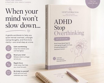 ADHD Stop Overthinking Workbook  | Digital ADHD Journal | Calm Racing Thoughts | Executive Function Support | Printable PDF  iPad Planner