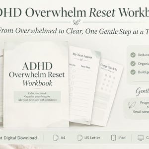 ADHD Overwhelm Reset Workbook  Printable ADHD Planner Executive Function Support Brain Dump A4, US Letter, iPad, Canva, Digital Download