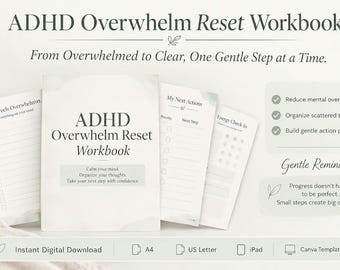 ADHD Overwhelm Reset Workbook  Printable ADHD Planner Executive Function Support Brain Dump A4, US Letter, iPad, Canva, Digital Download
