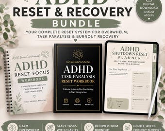 ADHD Reset Recovery Bundle | Overwhelm, Task Paralysis, Burnout Support (Digital Download)