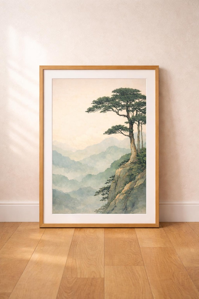 Japanese Tree Wall Art Print – Mountain Landscape Poster – Minimal ...