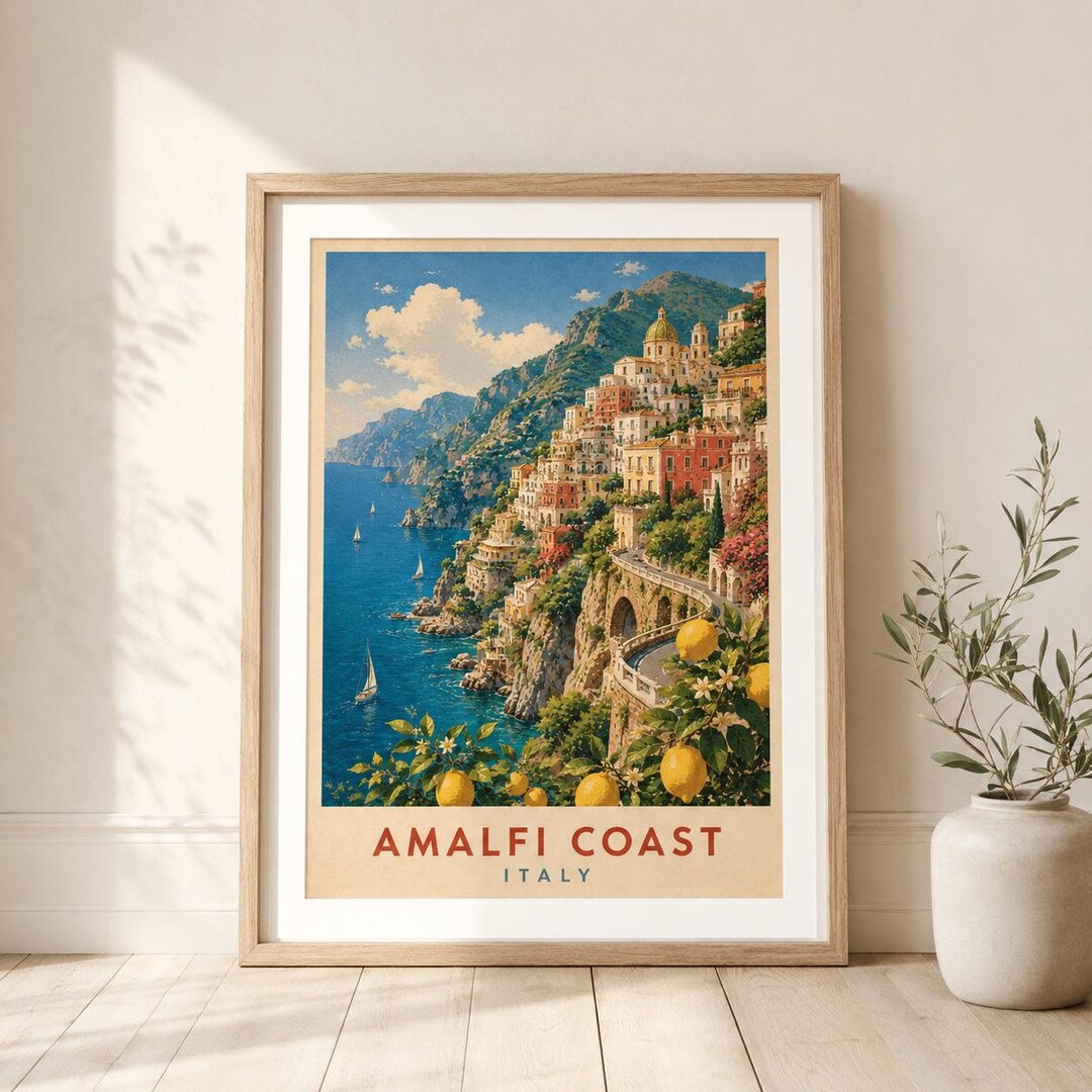 Amalfi Coast Italy Travel Poster Print – Mediterranean Wall Art ...