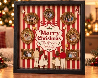 Custom Christmas Museum Box, Personalized Family Photo Frame, Acrylic Christmas Keepsake, Custom Family Name Gift, Christmas Home Decor