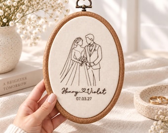 Wedding Anniversary Gift, Custom Couple Embroidery Portrait, Personalized Gift for Wife or Husband, Wedding Keepsake