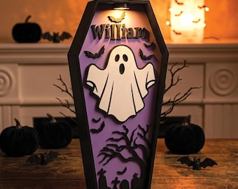 Personalized Halloween Ghost Coffin Sign, Custom Name 3D Printed PLA Wall Decor, Spooky Haunted House Decor, Halloween Gift