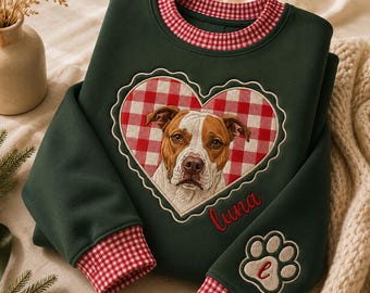 Custom Pet Portrait Embroidered Sweatshirt, Personalized Dog Photo Mock Neck Pullover with Name, Pet Lover Gift