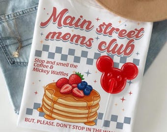 Camiseta Retro Main Street Mom Club, Camiseta Disney Mom Comfort Colors, Camiseta Disneyland Trip Family Vacation, Camiseta Mickey Waffles Coffee