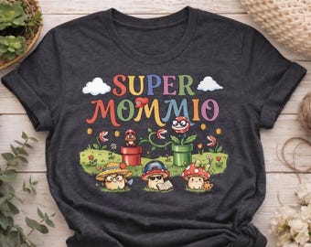 Camiseta personalizada Super Mommio, camiseta de regalo para el Día de la Madre, camiseta de Super Mamá, el mejor regalo para mamás, camiseta personalizada para mamás con nombre de niños, camiseta para mamás gamers