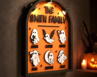 Personalized Ghost Family Sign, Custom Halloween Decor, 3D Printed Spooky Name Plaque, Cute Halloween Home Decor, Custom Family Gift