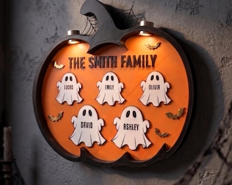 Custom Ghost Family Pumpkin Sign, Personalized Halloween Decor, 3D Printed Name Sign, Spooky Family Gift, Autumn Mantle Decor