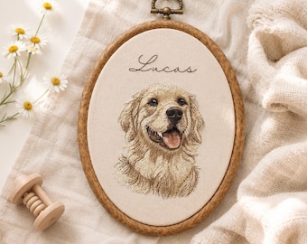 Custom Pet Portrait Embroidery Hoop, Personalized Dog Memorial Gift, Embroidered Pet Portrait from Photo, Pet Loss Keepsake