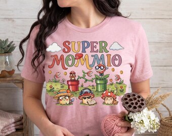 Camiseta Super Mommio, Camiseta personalizada para el Día de la Madre, Camiseta Super Mamá, El mejor regalo para mamás, Camiseta para mamá gamer, Camiseta personalizada para mamá con nombre de los niños