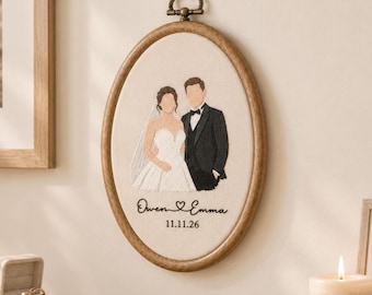 Personalized Wedding Gift, Custom Couple Embroidery Portrait, Anniversary Gift for Newlyweds, Bridal Shower Gift, Wedding Keepsake