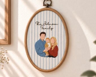 Custom Family Portrait Embroidery from Photo, Personalized Faceless Family Wall Art, Anniversary or Wedding Gift