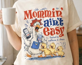 Camiseta divertida de mamá con ganso tonto, camiseta gráfica divertida para mamá, camiseta de verano estilo preppy, regalo para mamá, camiseta para mamá, camiseta "Ser mamá no es fácil"