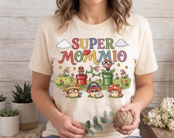Camiseta personalizada Super Mommio, camiseta de regalo para el Día de la Madre, camiseta de Super Mamá, el mejor regalo para mamás, camiseta de mamá gamer, camiseta personalizada con el nombre de los niños para mamá
