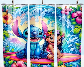 Vaso de Stitch y Lilo, diseños de sublimación de Stitch, vaso de Lilo y Stitch PNG, envoltura para vaso de Stitch de 20 oz PNG, envoltura de Stitch