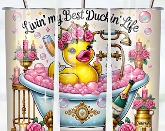 Envoltura para vaso de pato, divertido pato de goma de 20 oz, diseño de sublimación para vaso delgado, descarga digital PNG instantánea, envoltura moderna para vaso