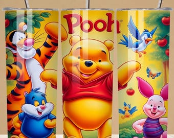 3D Inflated Pooh And Friends Bundle Tumbler Wrap, Inflated Pooh Floral Tumbler Sublimation, Pooh Tumbler, 3D Winnie The Pooh Tumbler Wrap