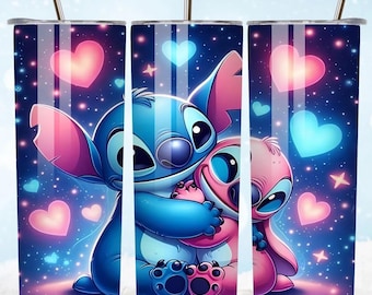Envoltura para vaso 3D de Lilo, Angel y Stitch Love, diseño de sublimación PNG para vaso de Stitch, envoltura delgada, recta y cónica de Lilo de 20 oz