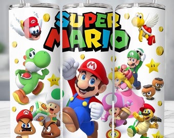 Super Mario Tumbler Wrap: Comic Style 20oz PNG (Digital Download)